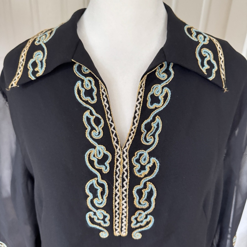 Paris Woman Blouse Made in France Passage Jouffroy Boutique Embroidered Top XL - Picture 2 of 12
